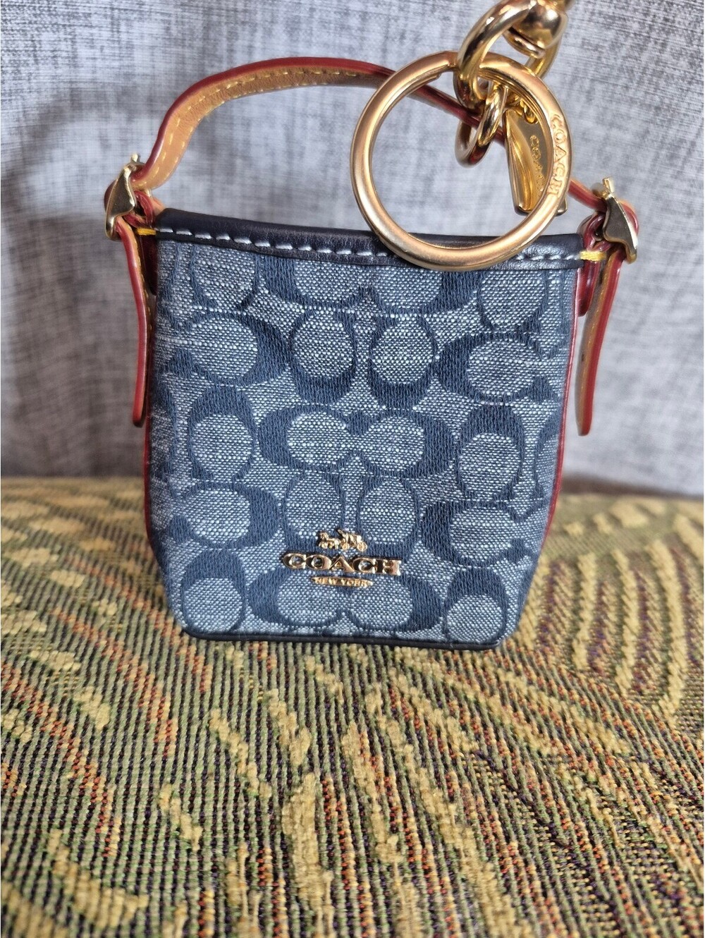 Coach Mini Val Duffle Bag Charm Keychain Signature Chambray C8223 NWOT - Picture 3 of 11